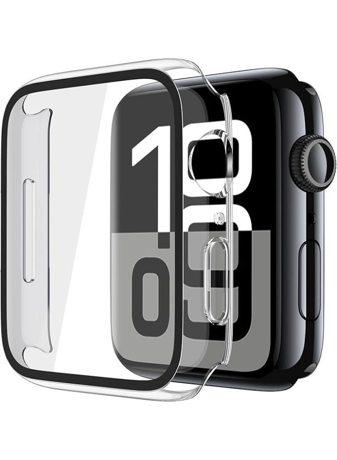 جراب ساعة أبل من السلسلة 11 و10 مقاس 42 مم مع واقي شاشة من فيلم مقوى، غطاء حماية كامل من البولي كربونات الصلب، غطاء شاشة عالي الدقة حساس للمس (42 مم، شفاف) - Image 1